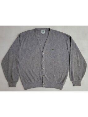 Vintage 70s/80s Izod Lacoste Gray Croc Cardigan Grunge Sweater Made In USA XL
